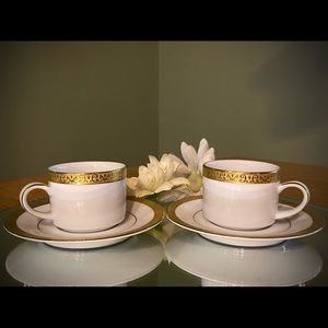 24k Gold-Rimmed Porcelain Espresso Set, 4-Piece Set for 2, Like New; Last One!